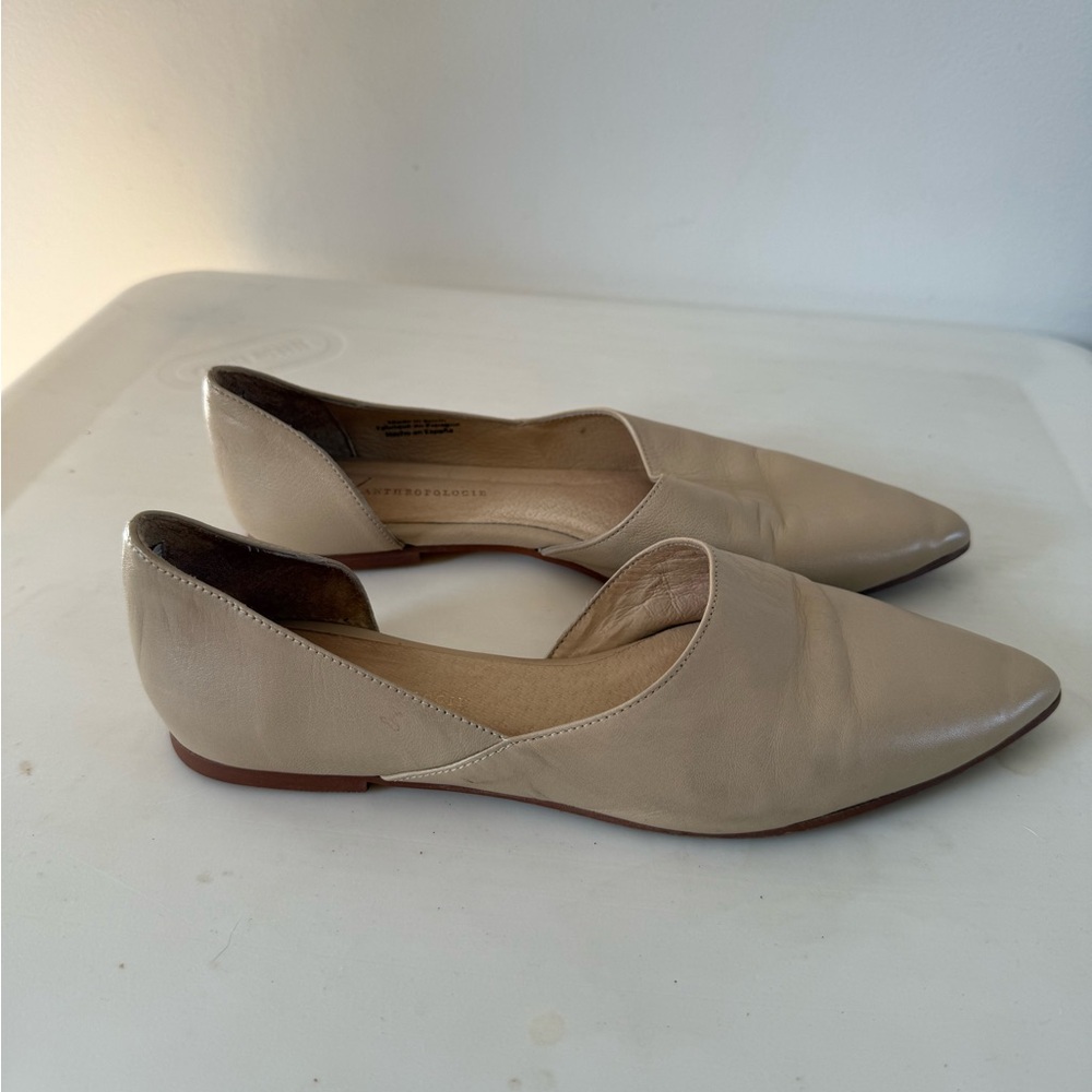 Anthropologie Pointed-Toe D'Orsay Flats Cut Out in Taupe size 8